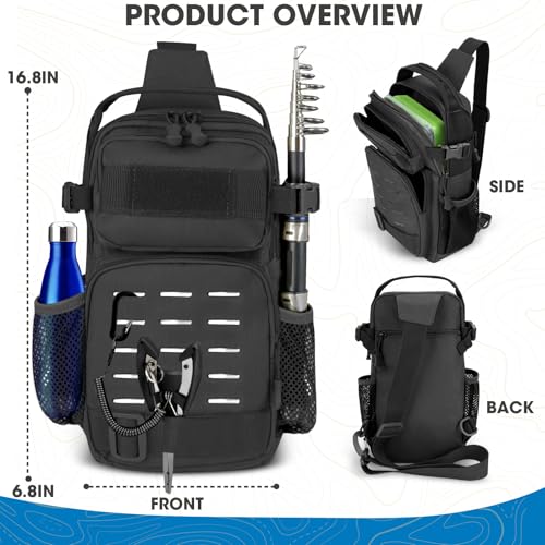 THKFISH 7Pcs Fishing Backpack with Fishing Pliers Kit, Tactical Fish Sling Tackle Bag Included Fishing Tackle kit, Digital Fishing Gear Weight Scale, Fish Hook Remover Tools - color: Black Camo