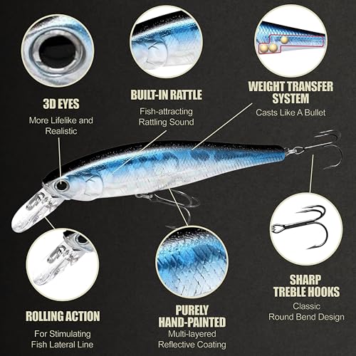 LUCKY CRAFT Pointer 100SP, Jerkbait Side by Side Action Tournament Winning Perfect Wobbling Freshwater Lake Bass Fishing Champion Bait - color: Aurora Black