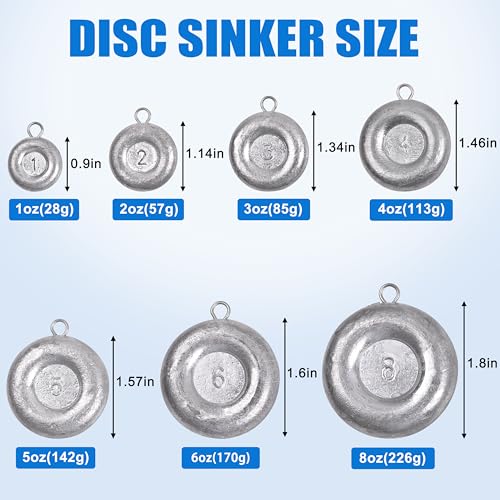 Disc Sinkers Fishing Weights Coin Sinkers Saltwater Surf Fishing Weights for Bottom Drifting Trolling Catfishing Tackle 1oz 2oz 3oz 4oz 5oz 6oz 8oz - style: Mixed-7pcs