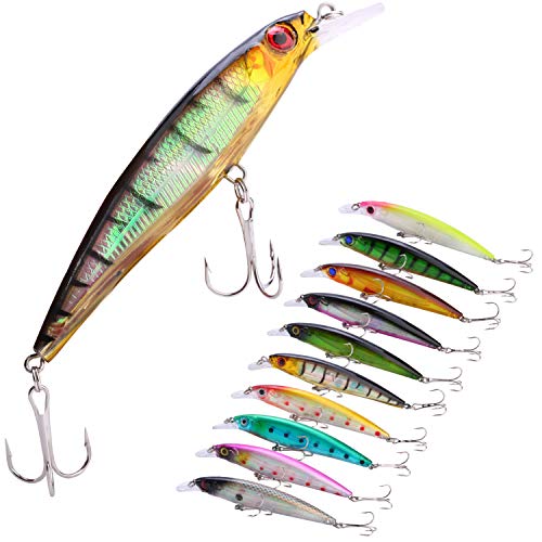 Sougayilang Minnow Fishing Lures Crankbaits Set Fishing Hard Baits Swimbaits Boat Topwater Lures for Trout Bass Perch Fishing - color: Style-A 10PCS