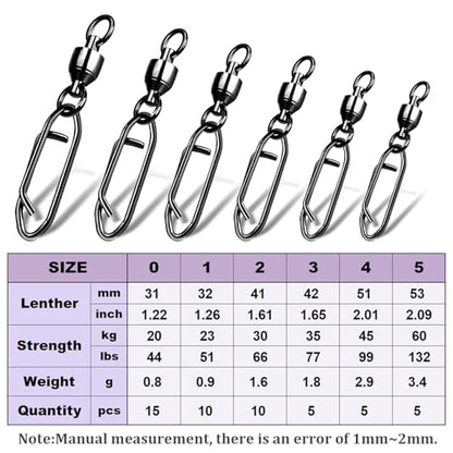 50Pcs High Strength Fishing Swivels | Ball Bearing Snap Swivels with Stainless Steel| Saltwater/Freshwater Quick-Change Snap Swivels for Catfishing Tackle,Lures - size: Black Ball Bearing Swivel 50 Set_0# to 5#