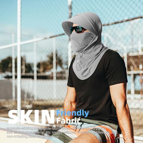 Cooling Breathable Balaclava Full Face Mask with Wide Brim Sun UV Protection Hood for Men Women Fishing Motorcycle Skiing - color: Light Gray