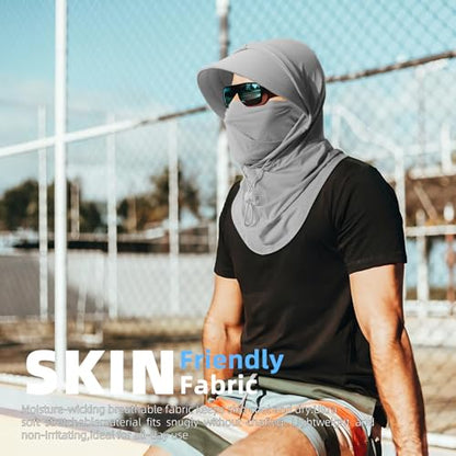 Cooling Breathable Balaclava Full Face Mask with Wide Brim Sun UV Protection Hood for Men Women Fishing Motorcycle Skiing - color: Light Gray