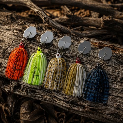 Bladed Jig Fishing Lures, Irresistible Vibrating Action, Sticky-Sharp Heavy-Wire Needle Point Hooks, 5Pcs 1/2 oz Multi-Color Kits with Storage Bag