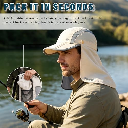 Fishing Hat with Removable Neck Flap, Foldable Sun Protection Baseball Cap - color: Beige