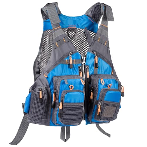 BASSDASH Strap Fishing Vest Adjustable for Men and Women, for Fly Bass Fishing and Outdoor Activities - color: Blue