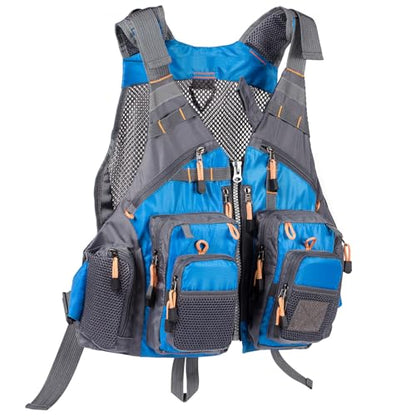 BASSDASH Strap Fishing Vest Adjustable for Men and Women, for Fly Bass Fishing and Outdoor Activities - color: Blue