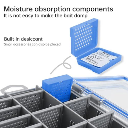Conskyee Waterproof Fishing Tackle Box - 10.63"x7.08"x1.77" Portable Clear Storage Organizer with Removable Dividers, Small Blue Tackle Trays for Lures, Jigs, Terminal Tackle & Bait