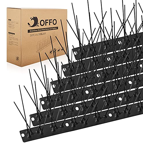 OFFO Black Bird Spikes Pre-Assembled for Pigeons Birds, Cover 24 Feet Durable Bird Spikes with Stainless Steel for Fence Roof Mailbox Window - color: Matte Black, size: 24 feet