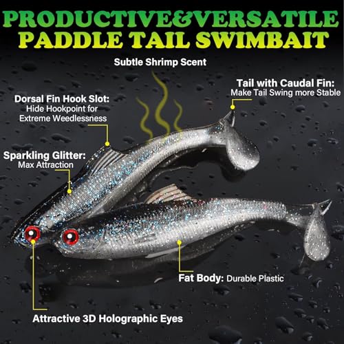 LUCKYFISHING Paddle Tail Swimbaits Soft Plastic Swimbaits Soft Baits for Bass Fishing Trout Crappie Walleye Freshwater Saltwater 10/16/20 PCS Soft Plastic Baits 4/3.5/3/2.5 Inch - color: Blue, size: 4 inch-10pcs