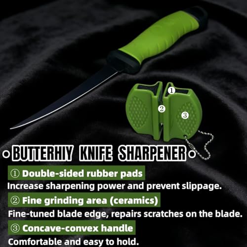 Pro Fishing Gear Fishing Tool Set, Fishing Pliers with Lanyard, Fish Lip Gripper, Fillet Knife, Fishing Braid Scissors, Nylon Sheath, Retractable Tool Tether, Sharpener, Fishing Gifts for Men - color: Green+Black