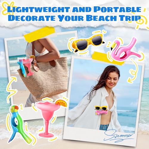 8 Pcs Towel Clips for Beach Chairs, Jumbo Size Beach Towel Clips Windproof Grip Secure Hang Towel Holder Clothes Pins Decorative Towel Clips for Pool, Cruise, Patio, Holiday Travel(Flamingo Style) - style: Style:Flamingo+Parrot+Sunglasses+Cocktail