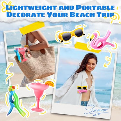 8 Pcs Towel Clips for Beach Chairs, Jumbo Size Beach Towel Clips Windproof Grip Secure Hang Towel Holder Clothes Pins Decorative Towel Clips for Pool, Cruise, Patio, Holiday Travel(Flamingo Style) - style: Style:Flamingo+Parrot+Sunglasses+Cocktail