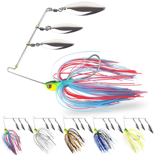 Spinner Baits for Bass Fishing | Hard Metal Jig SpinnerBaits, Fishing Jigs buzzbait for Bass Salmon Pike Trout Snakehead, 5 Pack, multicolor
