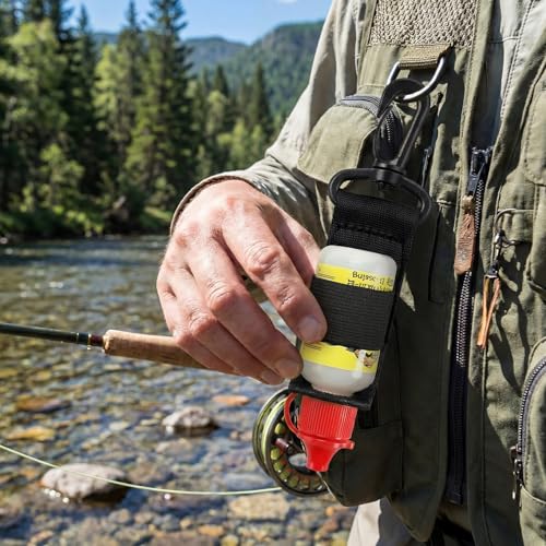 4 Pcs Dry Fly Fishing Floatant Caddy Holders Black Floatant Bottle Holder Attach to Fishing Vest Lanyard for Fish Floatants Access