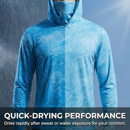 Tough Outfitters Hooded Fishing Shirt UPF 50+ Realtree Camo Sun Hoodie for Men Women – Long Sleeve UV Protection Lightweight - color: Blue, size: Large