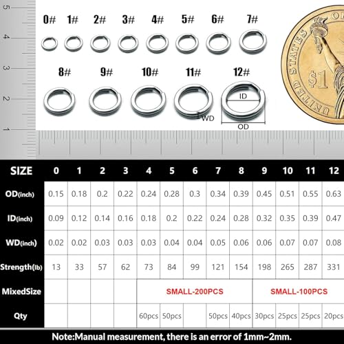 FishTrip 50/100/200Pcs Fishing Split Rings Heavy Duty for Saltwater | Stainless Steel, Nickel-Plated Flattening Process, Terminal Tackles Connectors Treble Hooks Replacement, Plugs, Spinners - size: 7#_50pcs