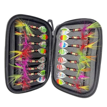 Fishing Spinner Baits Lures Kit for Trout Bass Salmon Lures with Treble Fishing Hooks, Rooster Tail Fishing Gears Spoons Effective in Freshwater/Saltwater - color: 16pcs/bag with Rooster Tail