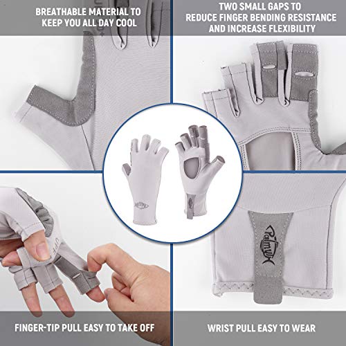 Palmyth UV Protection Fishing Fingerless Gloves UPF50+ Sun Gloves Men Women for Kayaking, Hiking, Paddling, Driving, Canoeing, Rowing - color: Air Light Gray, size: XX-Large