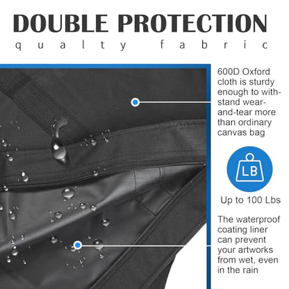 JJRING Dacron Light Weight Art Portfolio Bag, 22'' x 28.5'' for 20'' x 26'' Artworks, Black Carrying Storage Case for Poster, Sketching, and Drawing - size: 20''*26''