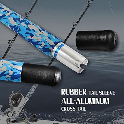 Fiblink Fishing Trolling Rod 1 Piece/2 Piece Saltwater Offshore Heavy Roller Rod Big Game Conventional Boat Camo Fishing Pole (6'/6'6",30-50lb/50-80lb/80-120lb) - style: 6' 80-120lbs--2pc--straight