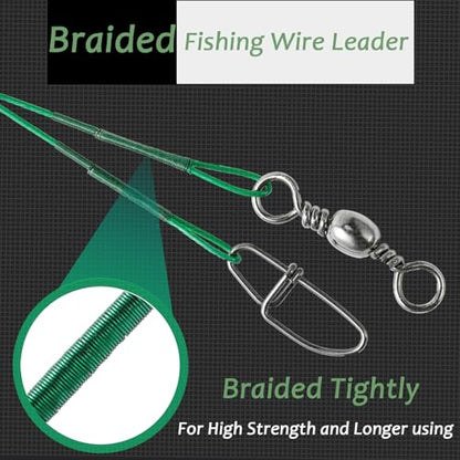 QISHUO Wire Stainless Fishing Leader Saltwater Freshwater Line Fishing Leaders Steel Snap Rigs Wire Leader Lure Black Nickel - size: Size #3 (9.8in-40lb) 30pcs