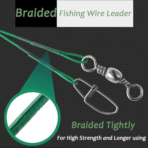 QISHUO Wire Stainless Fishing Leader Saltwater Freshwater Line Fishing Leaders Steel Snap Rigs Wire Leader Lure Black Nickel - size: Size #4 (11.8in-50lb) 30pcs