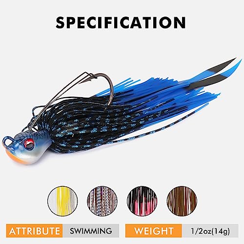 TRUSCEND Jigs Fishing Lures with Ultra Smooth Teflon Hook, Tour Grade Titanium Weed Guard Swim Jigs, Valuable Weedless Skirted Jig, Well-Made Lures for Crappie Bass Trout, Freshwater Fishing Gear - color: A2-1/2oz