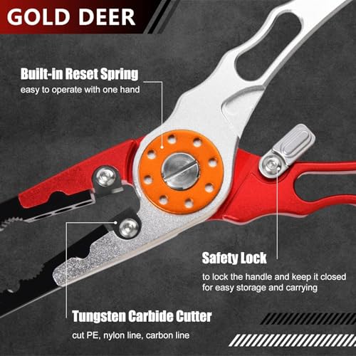 Muti-Function Hook Remover and Split Ring Pliers Fishing Pliers Saltwater Saltwater Resistant Fishing Gear Stainless Steel Top & Aluminum Body Tool Kit with Sheath and Lanyard