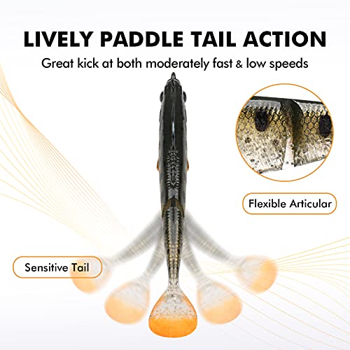 TRUSCEND Shadtale Easy Catch Soft Fishing Lures with BKK Hooks - Trembly Sinking and Vibrating Swim for More Bites, Pre-Rigged Swimbaits for Bass, Trout, Crappie, Walleye, Freshwater Saltwater Fishing - color: D1-3.5"-0.6oz
