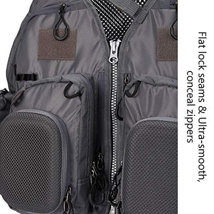BASSDASH Strap Fishing Vest Adjustable for Men and Women, for Fly Bass Fishing and Outdoor Activities - color: F22 - Grey