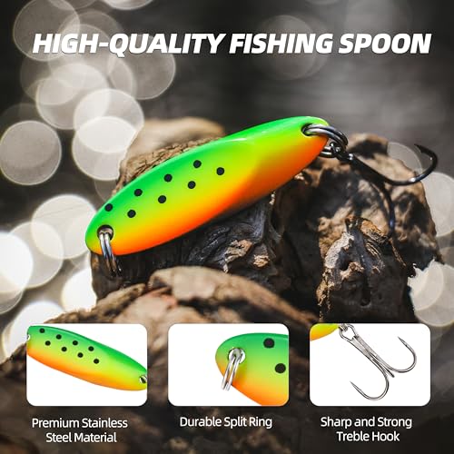 Jigging Spoon Fishing Lure Set 6-Pack Metal Saltwater & Freshwater Casting Spoon Hooks Premium Durable Treble Hooks for Bass, Salmon & Trout Fishing - size: 3/8 oz