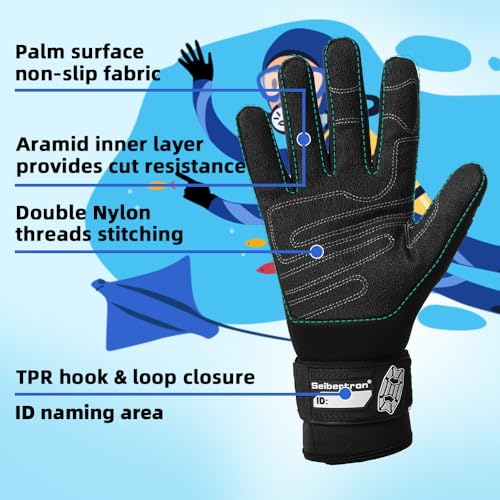 Seibertron Patented C.R.D.G 1.0 Aramid Anti-Cut Puncture Resistant Diving Gloves - color: C.R.D.G 2.0-Black, size: Medium