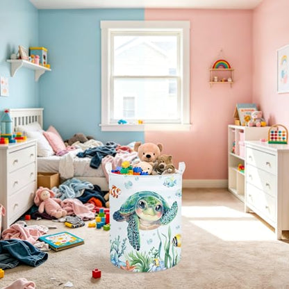Clastyle Large Fish Sea Turtle Baby Basket Ocean Coral Seaweed Starfish Toy Book Shelf Basket Waterproof Pool Toy Beach Towel Storage Bin Collapsible Dirty Clothes Hamper, Blue, 36 * 45 cm - size: 36*45 cm