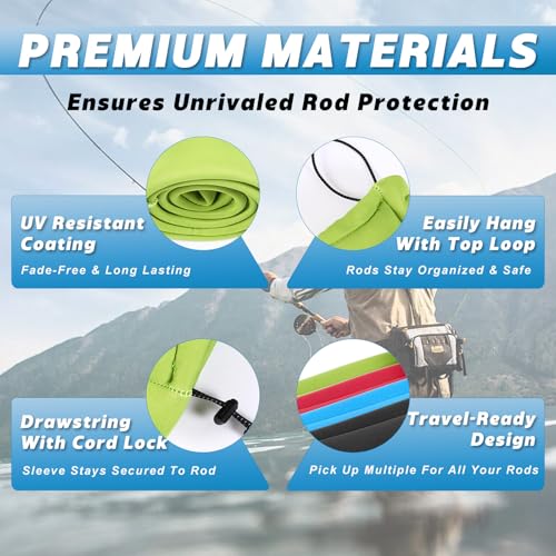 4 Pack Neoprene Fishing Rod Sleeves Fishing Rod Cover Protective Sock for Poles 6-8 ft for Puncture Resistant Sock for Casting, Trolling, Spinning