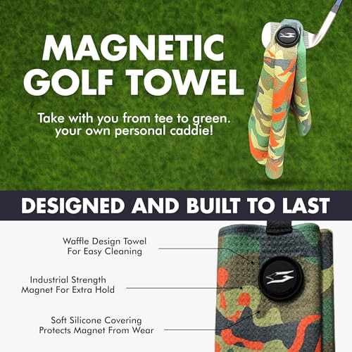 Rippit Magnetic Waffle Golf Towel – Large 16"x24" Microfiber Golf Club Ball Magnet Clip to Hang on Bag Cart Strong Premium Strength Ultra Absorbent Gear Men Gift (Rippit Camo) - color: Rippit Camo