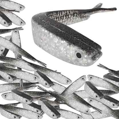 30 Pcs Plastic Soft Fishing Lures Silver Lifelike Forked Tail Minnow Crappie Fishing Swim Baits Tackle Lure for Saltwater Freshwater Bass Walleye Trout Chub Rockfish