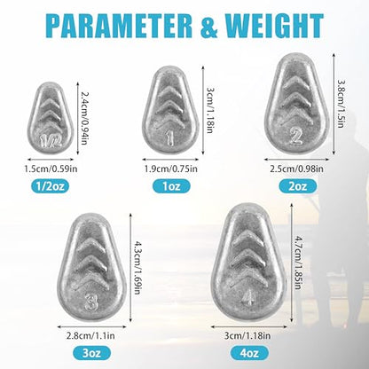 No Roll Sinker Fishing Weights Flat Inline Sinker Weights No Snag Slip Sinkers Surf Fishing Weights Fishing Gear for Catfishing Rigs Saltwater Freshwater - style: Mixed 5 Sizes-10pcs