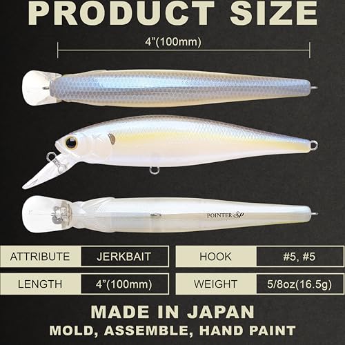 LUCKY CRAFT Pointer 100SP, Jerkbait Side by Side Action Tournament Winning Perfect Wobbling Freshwater Lake Bass Fishing Champion Bait - color: Chartreuse Shad