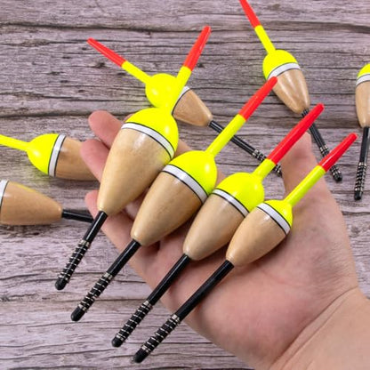Alwonder 4-Pack Fishing Bobbers Floats, Buoyant Balsa Wood Body Spring Fishing Floats and Bobbers, Oval Bobber for Crappie Bluegill Trout Bass Panfish Catfish Walleye - size: #1: 1.5" * 0.78"