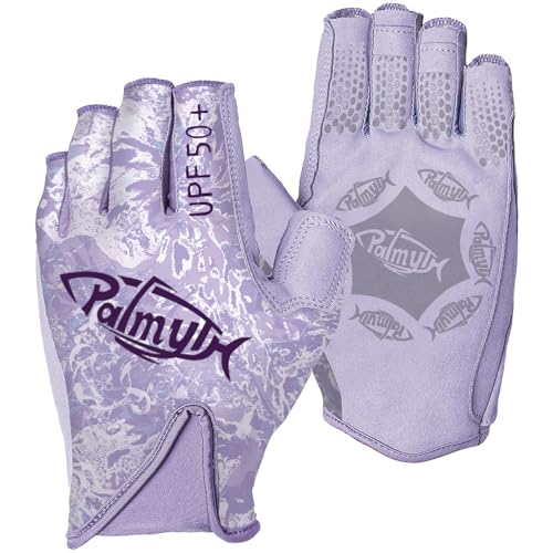 Palmyth UPF 50+ Fingerless Sun Fishing Gloves –UV Protection Lightweight Water Sports Gloves for Kayaking, Paddling & Canoeing - color: Lilac Tide, size: X-Large