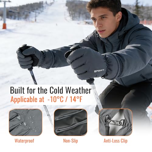 INNOLIFE Ski Gloves Men Women Waterproof Winter - Snow Gloves with Thermal Lining, Non-Slip Grip & Opening for Cold Weather - color: Grey, size: Large