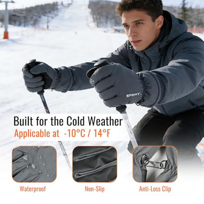 INNOLIFE Ski Gloves Men Women Waterproof Winter - Snow Gloves with Thermal Lining, Non-Slip Grip & Opening for Cold Weather - color: Grey, size: Large