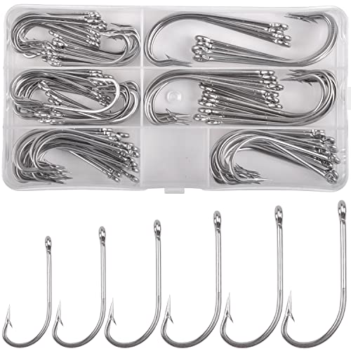 O'shaughnessy Saltwater Fishing Hooks Kit, 100pcs Long Shank Stainless Steel Sea Hooks Assortment for Freshwater and Saltwater