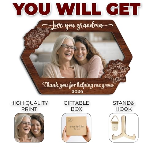 Personalized Picture Wooden Floral Frame for Mother's Day, Custom Photo Plaque with Quote & Title, Best Mom Ever Gifts, Sentimental Gifts for Mom, Nana, Grandma, Rustic Family Picture Frame - color: 0. Mom-01