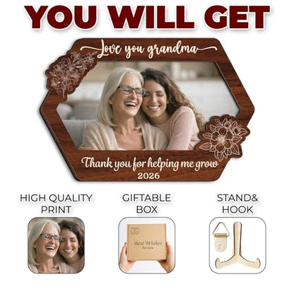 Personalized Picture Wooden Floral Frame for Mother's Day, Custom Photo Plaque with Quote & Title, Best Mom Ever Gifts, Sentimental Gifts for Mom, Nana, Grandma, Rustic Family Picture Frame - color: 0. Mom-01