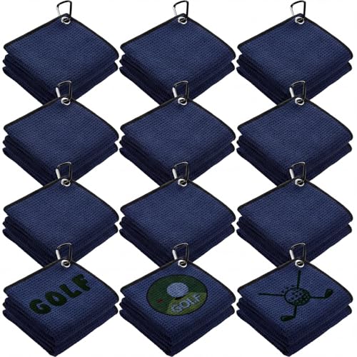 Batiyeer 12 Pcs Golf Towel Bulk for Golf Bags Microfiber Fabric Towel with Clip Waffle Pattern, Fitness, Camping, Hiking, Yoga - color: Navy Blue