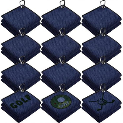 Batiyeer 12 Pcs Golf Towel Bulk for Golf Bags Microfiber Fabric Towel with Clip Waffle Pattern, Fitness, Camping, Hiking, Yoga - color: Navy Blue
