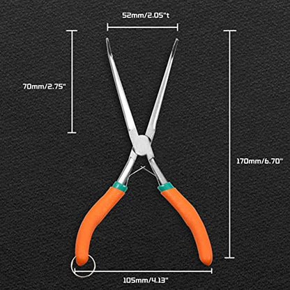 Long Needle Nose Pliers 7 Inches Extra Long Reach Bent Needle Nose Pliers with Serrated Jaw Lanyard Curved Handle Jewelry Pliers For Jewelry Making, Bending Wire and Small Object Gripping - style: Bend Nose