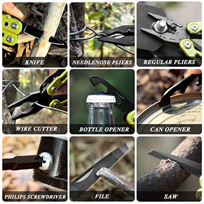 RoverTac 14 in 1 Multitool - Knife, Pliers, Screwdrivers, Saw, Bottle Opener - Perfect for Camping, Survival, Hiking, Repairs - color: Green
